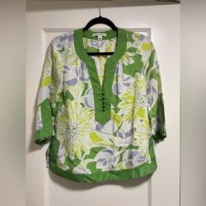 Banana Republic Silk Floral Green Women's Top Blouse XS